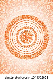 pizza icon inside abstract orange mosaic emblem