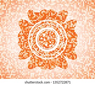 pizza icon inside abstract orange mosaic emblem with background