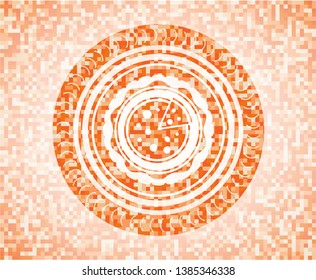 pizza icon inside abstract orange mosaic emblem with background