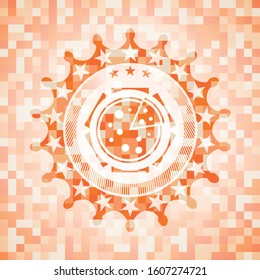 pizza icon inside abstract orange mosaic emblem with background