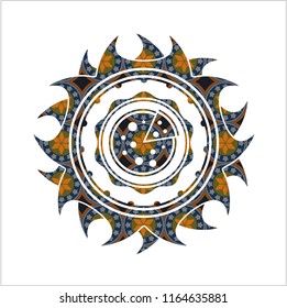 pizza icon inside arabesque badge. arabic decoration.
