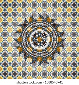 pizza icon inside arabesque badge. arabic decoration.