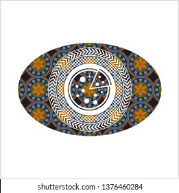 pizza icon inside arabic emblem. Arabesque decoration.