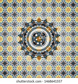 pizza icon inside arabic emblem. Arabesque decoration.
