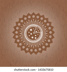 pizza icon inside badge with wood background