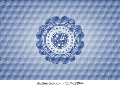 pizza icon inside blue hexagon badge.
