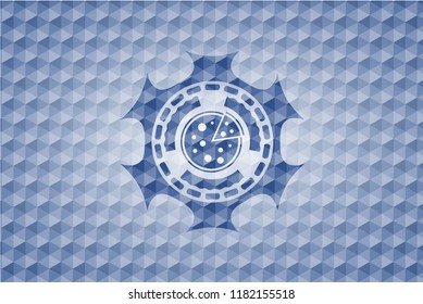 pizza icon inside blue hexagon emblem.