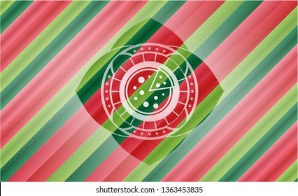 pizza icon inside christmas colors style badge.