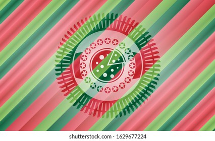 pizza icon inside christmas emblem background.