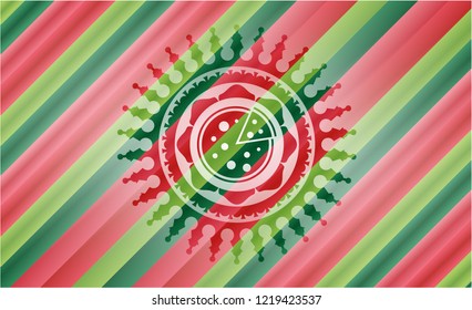 pizza icon inside christmas style emblem.
