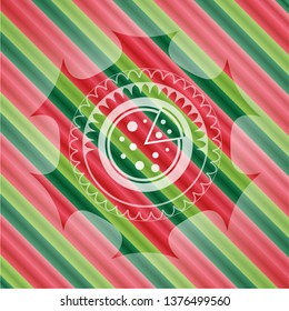 pizza icon inside christmas style emblem.