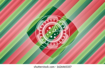 pizza icon inside christmas style badge..