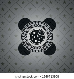 pizza icon inside dark badge or emblem