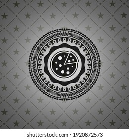 pizza icon inside dark badge or emblem. 