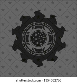 pizza icon inside dark emblem. Retro