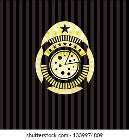 pizza icon inside gold badge or emblem