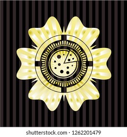 pizza icon inside gold emblem or badge