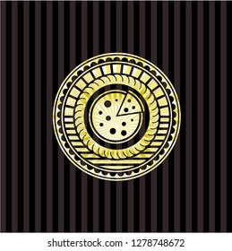 pizza icon inside golden badge or emblem