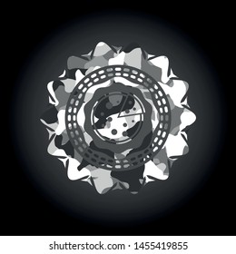 pizza icon inside grey camouflage emblem