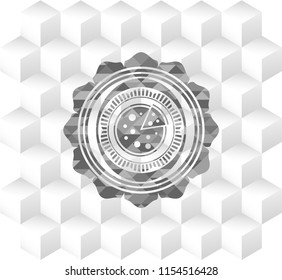 pizza icon inside grey emblem. Retro with geometric cube white background