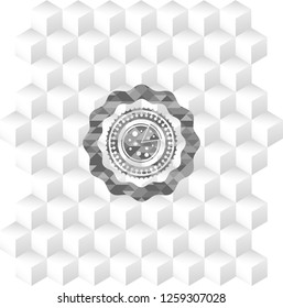 pizza icon inside grey emblem with cube white background