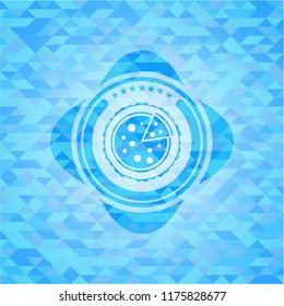 pizza icon inside light blue emblem with triangle mosaic background