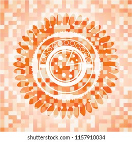 pizza icon inside orange mosaic emblem with background