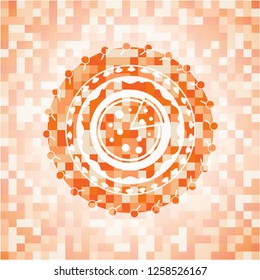 pizza icon inside orange mosaic emblem with background