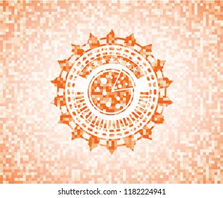 pizza icon inside orange tile background illustration. Square geometric mosaic seamless pattern with emblem inside.