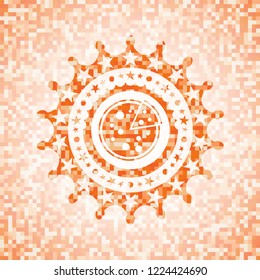 pizza icon inside orange tile background illustration. Square geometric mosaic seamless pattern with emblem inside.