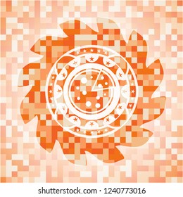pizza icon inside orange tile background illustration. Square geometric mosaic seamless pattern with emblem inside.