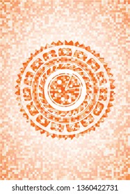 pizza icon inside orange tile background illustration. Square geometric mosaic seamless pattern with emblem inside.