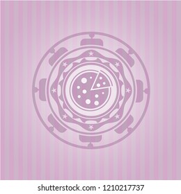 pizza icon inside pink emblem. Retro