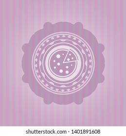pizza icon inside pink emblem. Retro