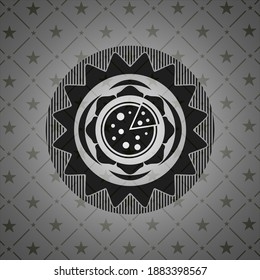 pizza icon inside realistic dark emblem. 