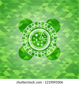 pizza icon inside realistic green mosaic emblem