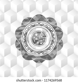 pizza icon inside realistic grey emblem with cube white background