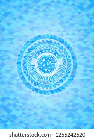 pizza icon inside realistic light blue mosaic emblem