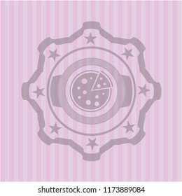 pizza icon inside realistic pink emblem