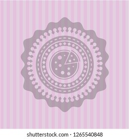 pizza icon inside realistic pink emblem