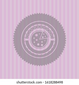 pizza icon inside realistic pink emblem