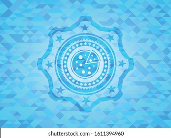 pizza icon inside realistic sky blue mosaic emblem