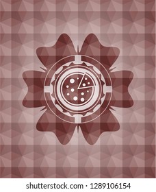 pizza icon inside red badge with geometric background. Seamless.