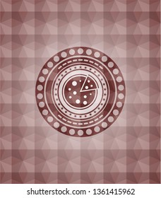pizza icon inside red badge with geometric pattern. Seamless.