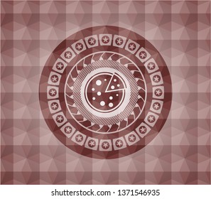 pizza icon inside red badge with geometric pattern background. Seamless.