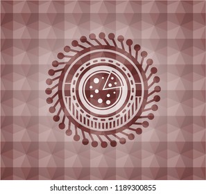 pizza icon inside red geometric badge. Seamless.