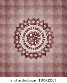 pizza icon inside red geometric badge. Seamless.