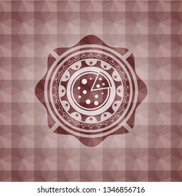 pizza icon inside red geometric badge. Seamless.