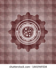 pizza icon inside red geometric badge. Seamless.