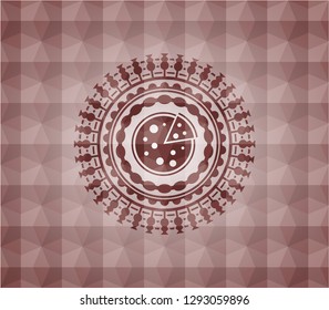 pizza icon inside red seamless badge with geometric background.